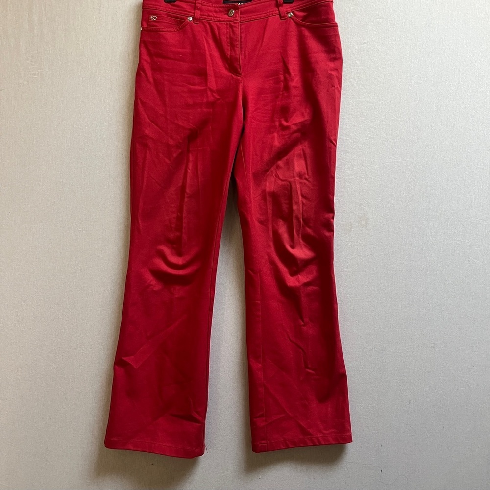 Escada Red Stretch Cotton Flare Pants Designer Heart Patch EU 38/ Sz 8